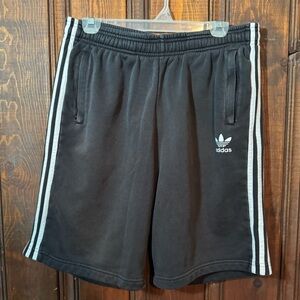 Adidas Men's Black Athletic Shorts with White Stripes Large Cotton